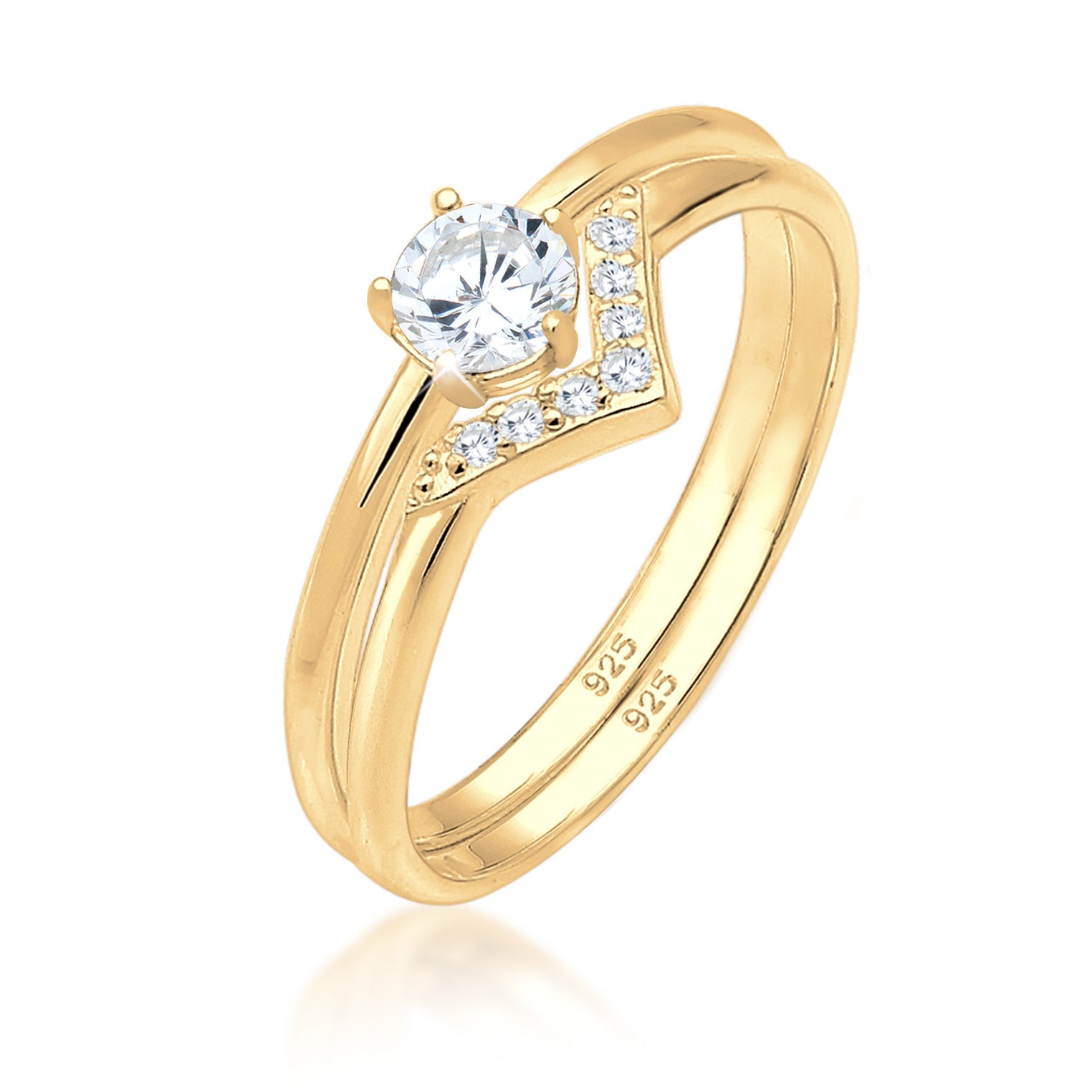 Gold - Elli | Verlobungsring Dreieck | Zirkonia ( Weiß ) | 925 Sterling Silber vergoldet
