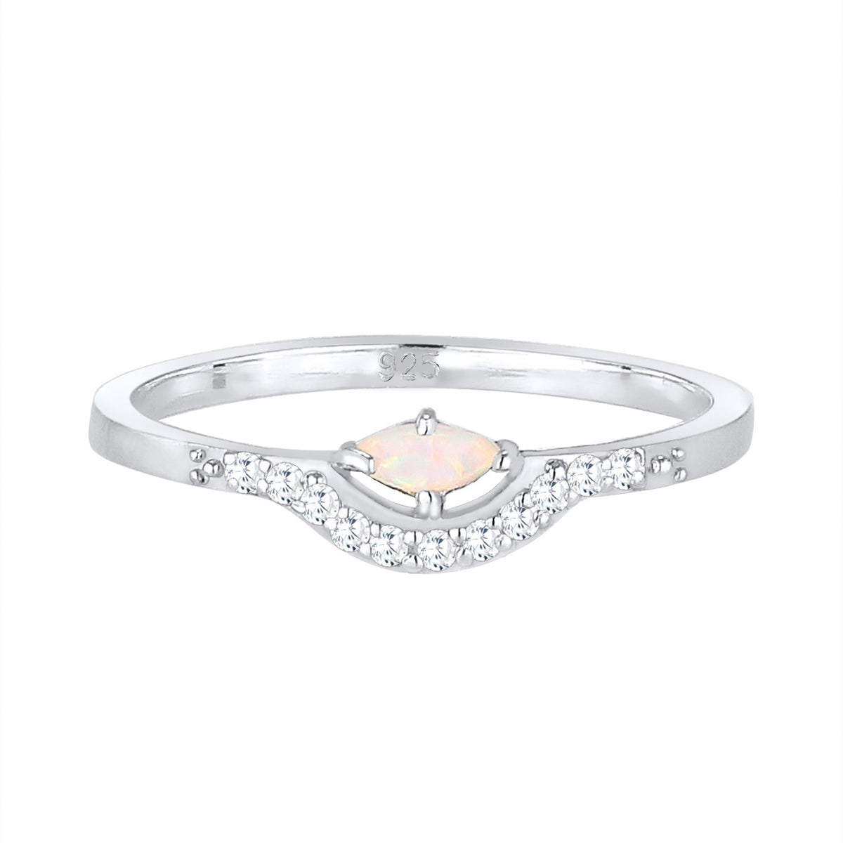 Silber - Elli | Verlobungsring | Opal ( Weiß ) | 925er Sterling Silber