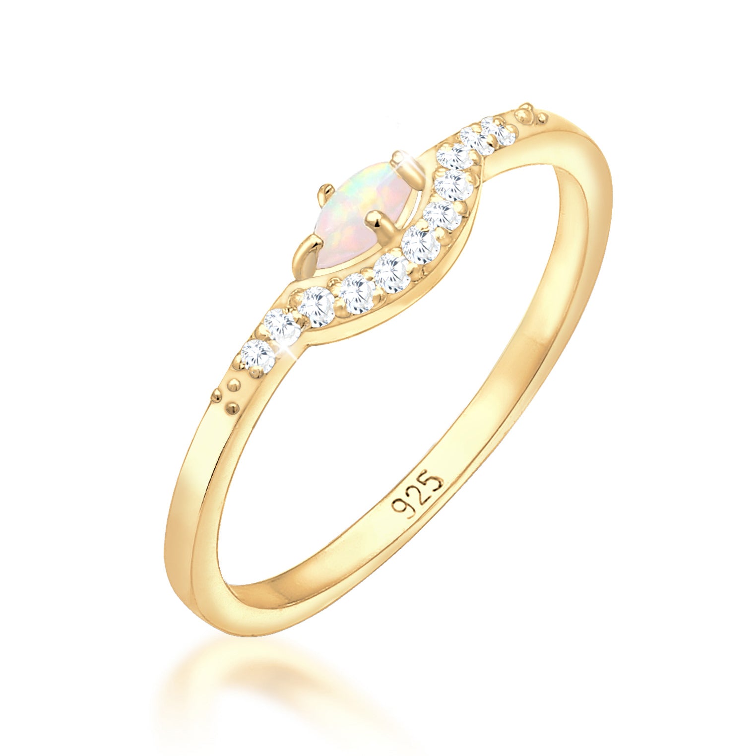 Gold - Elli | Verlobungsring | Opal ( Weiß ) | 925 Sterling Silber vergoldet