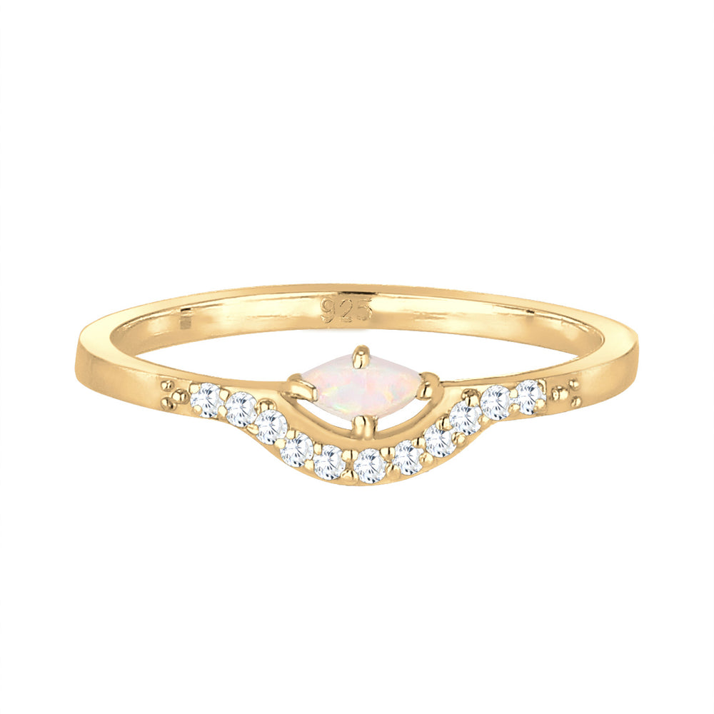Gold - Elli | Verlobungsring | Opal ( Weiß ) | 925 Sterling Silber vergoldet
