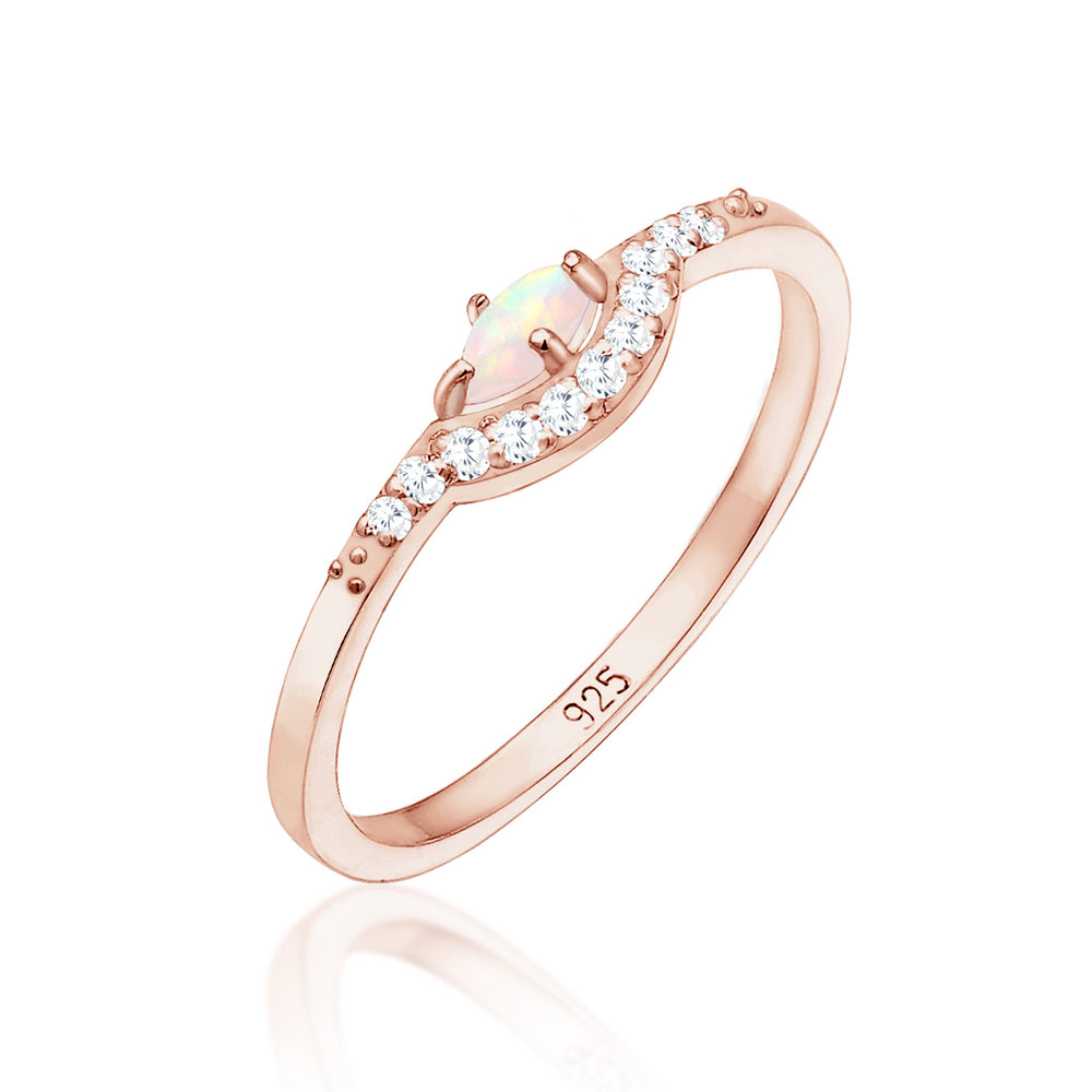 Roségold - Elli | Verlobungsring | Opal ( Weiß ) | 925 Sterling Silber Rosegold
