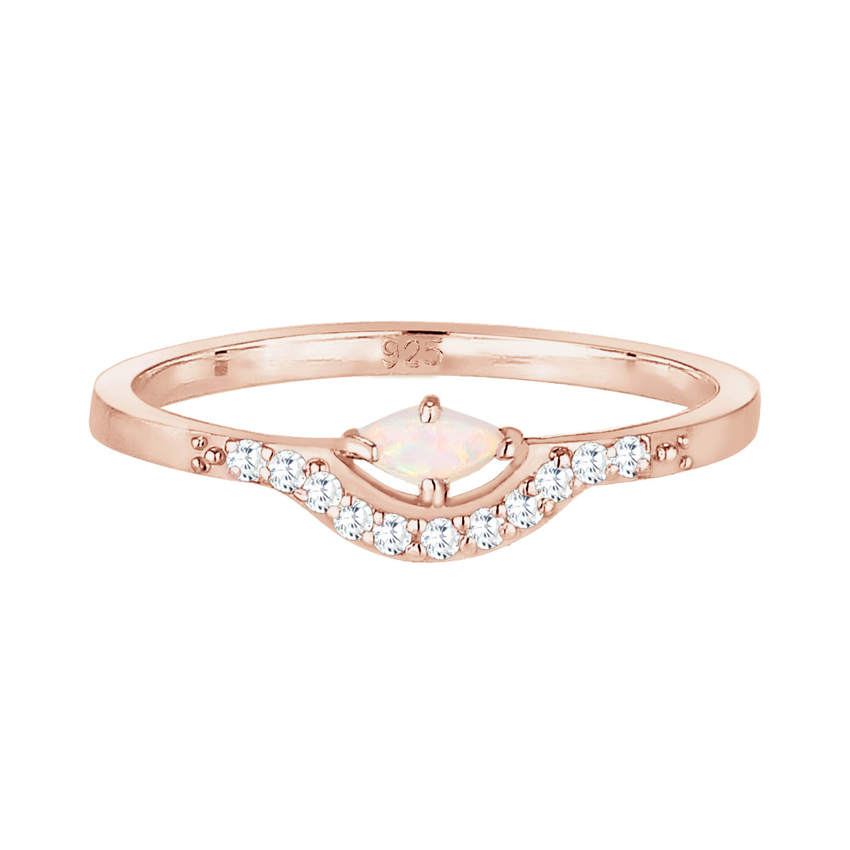 Roségold - Elli | Verlobungsring | Opal ( Weiß ) | 925 Sterling Silber Rosegold