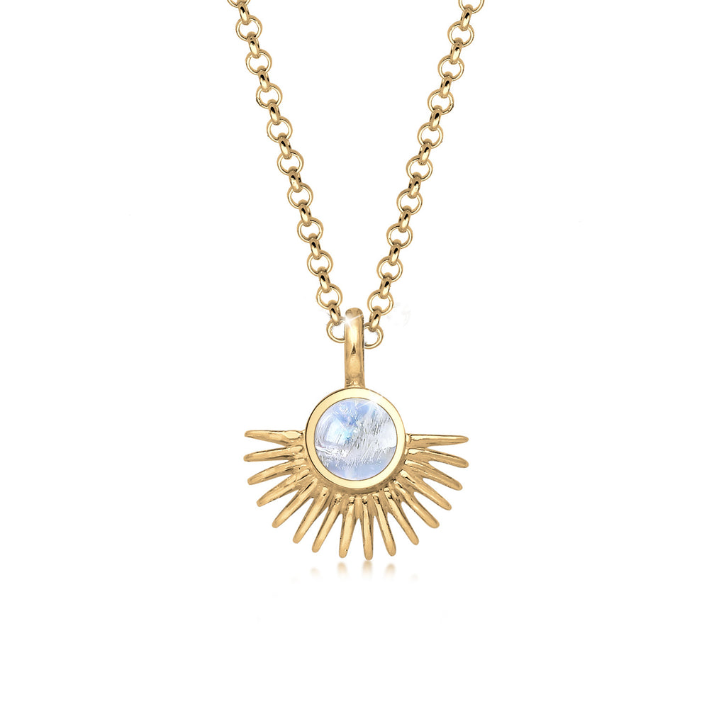 Gold - Elli | Halskette Anhänger Astro | Mondstein (Weiß) | 925 Sterling Silber vergoldet