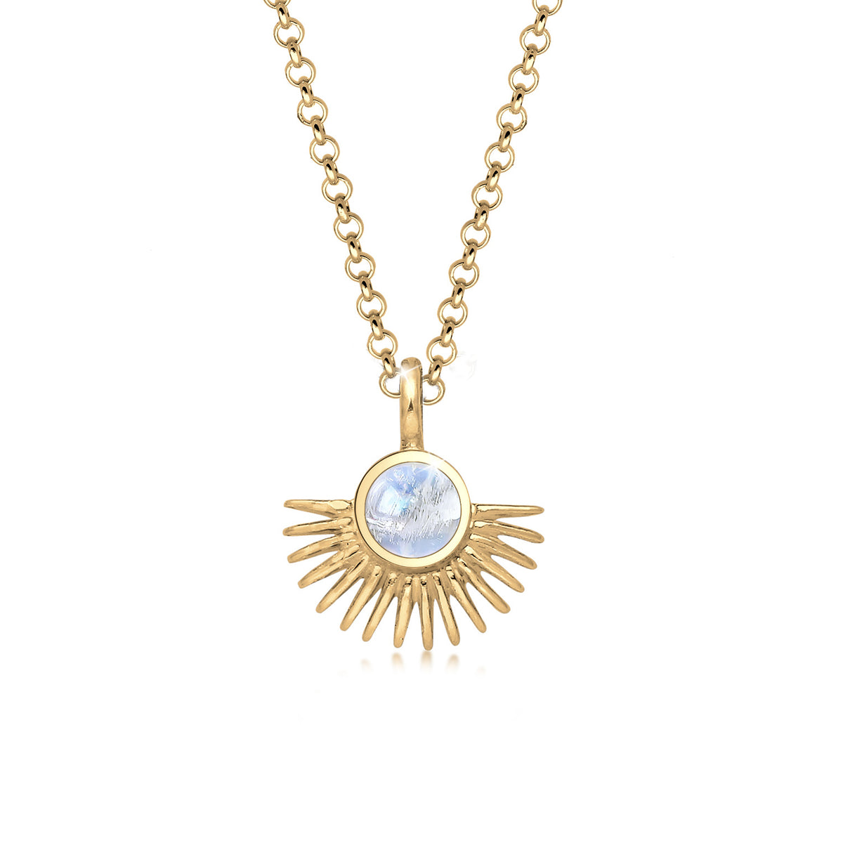 Gold - Elli | Halskette Anhänger Astro | Mondstein (Weiß) | 925 Sterling Silber vergoldet