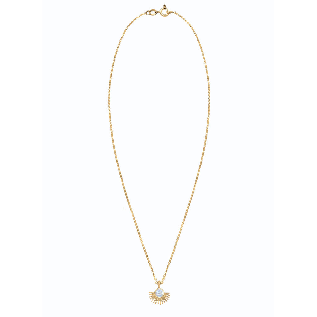 Gold - Elli | Halskette Anhänger Astro | Mondstein (Weiß) | 925 Sterling Silber vergoldet