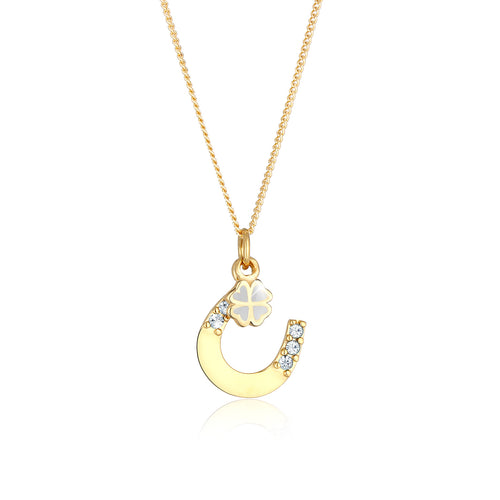 Gold - Elli | Halskette Hufeisen | Mit Kristallen von Swarovski® (Weiß) | 925 Sterling Silber vergoldet