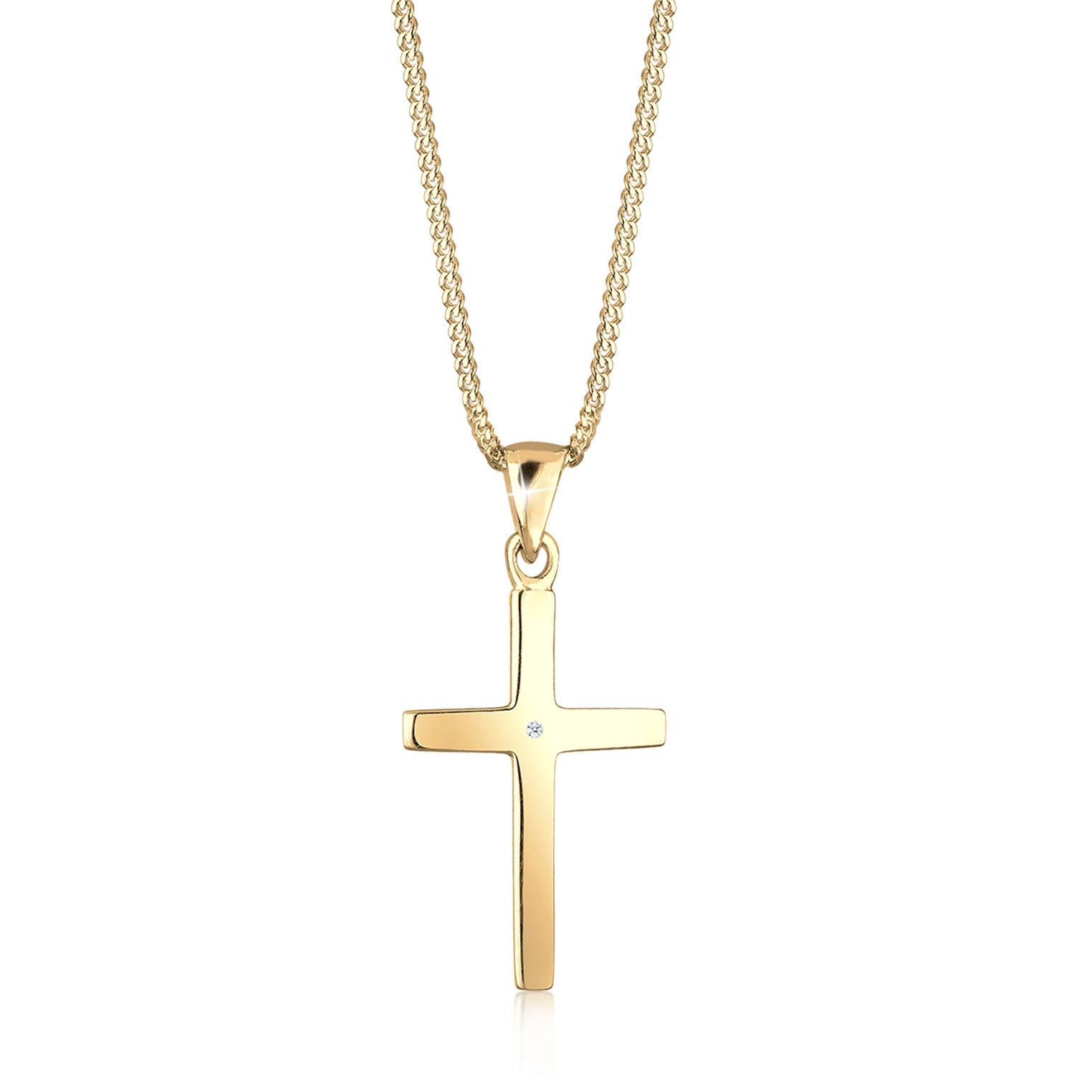 Gold - Elli DIAMONDS | Halskette Kreuz | Diamant ( Weiß, 0,005 ct ) | 925 Sterling Silber vergoldet