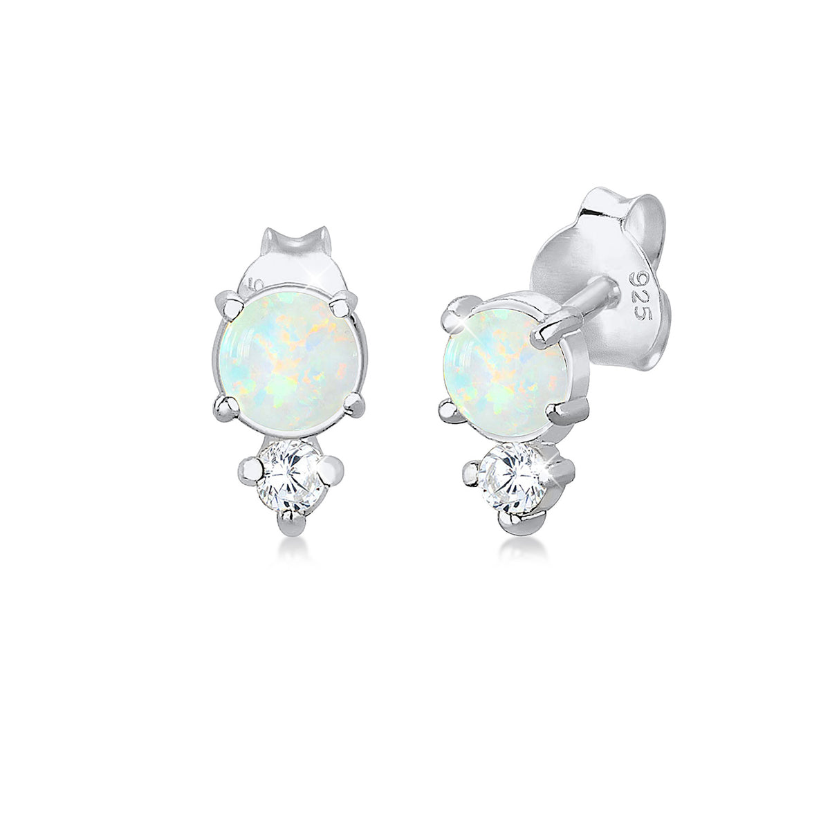 Silber - Elli | Ohrstecker Kreis | Opal ( Weiß ) | 925er Sterling Silber