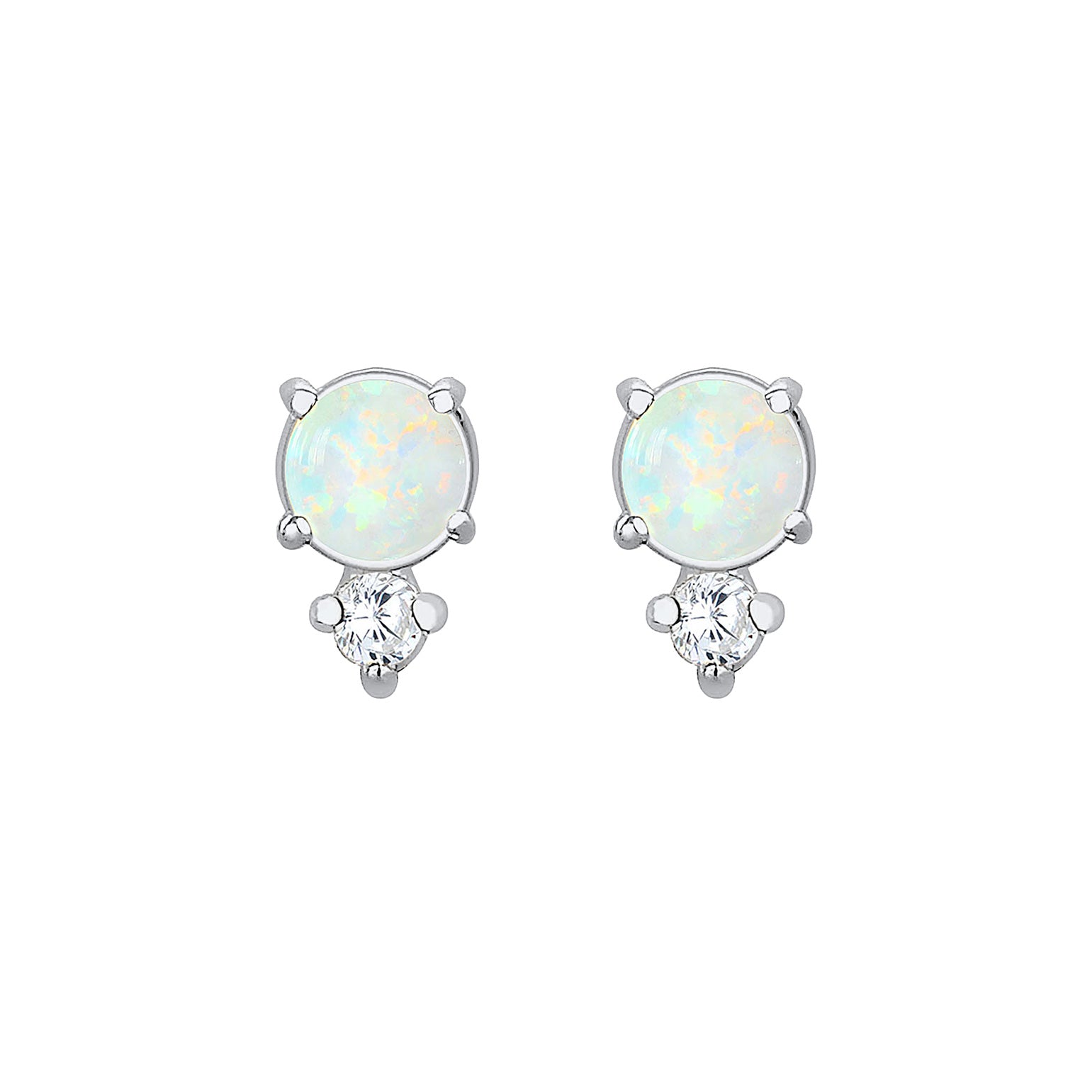 Silber - Elli | Ohrstecker Kreis | Opal ( Weiß ) | 925er Sterling Silber