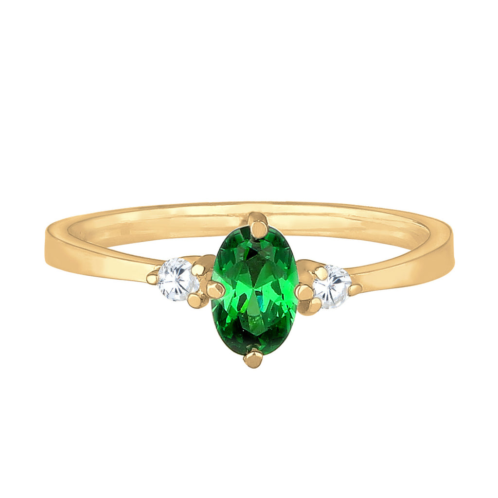 Gold - Elli | Verlobungsring | Zirkonia ( Grün ) | 925 Sterling Silber vergoldet