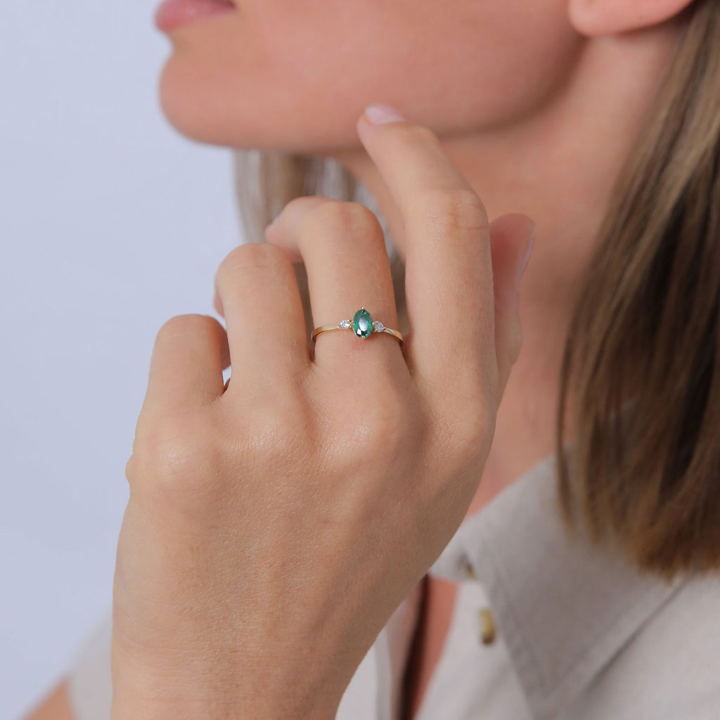 Gold - Elli | Verlobungsring | Zirkonia ( Grün ) | 925 Sterling Silber vergoldet
