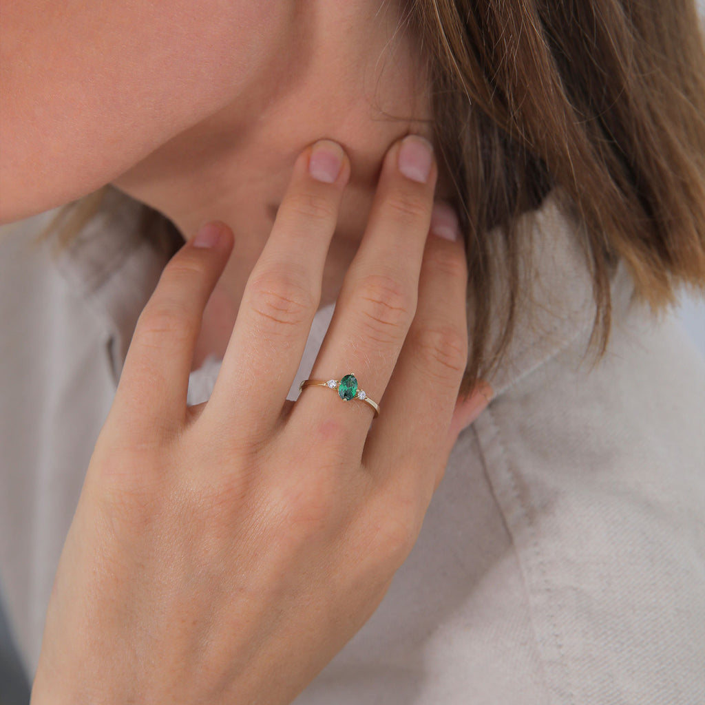 Gold - Elli | Verlobungsring | Zirkonia ( Grün ) | 925 Sterling Silber vergoldet