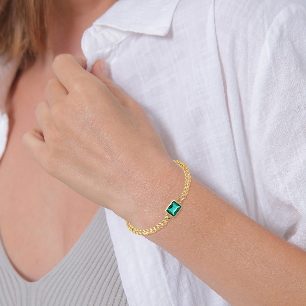 Gold - Elli PREMIUM | Armband | Quarz (Grün) | 925 Sterling Silber vergoldet