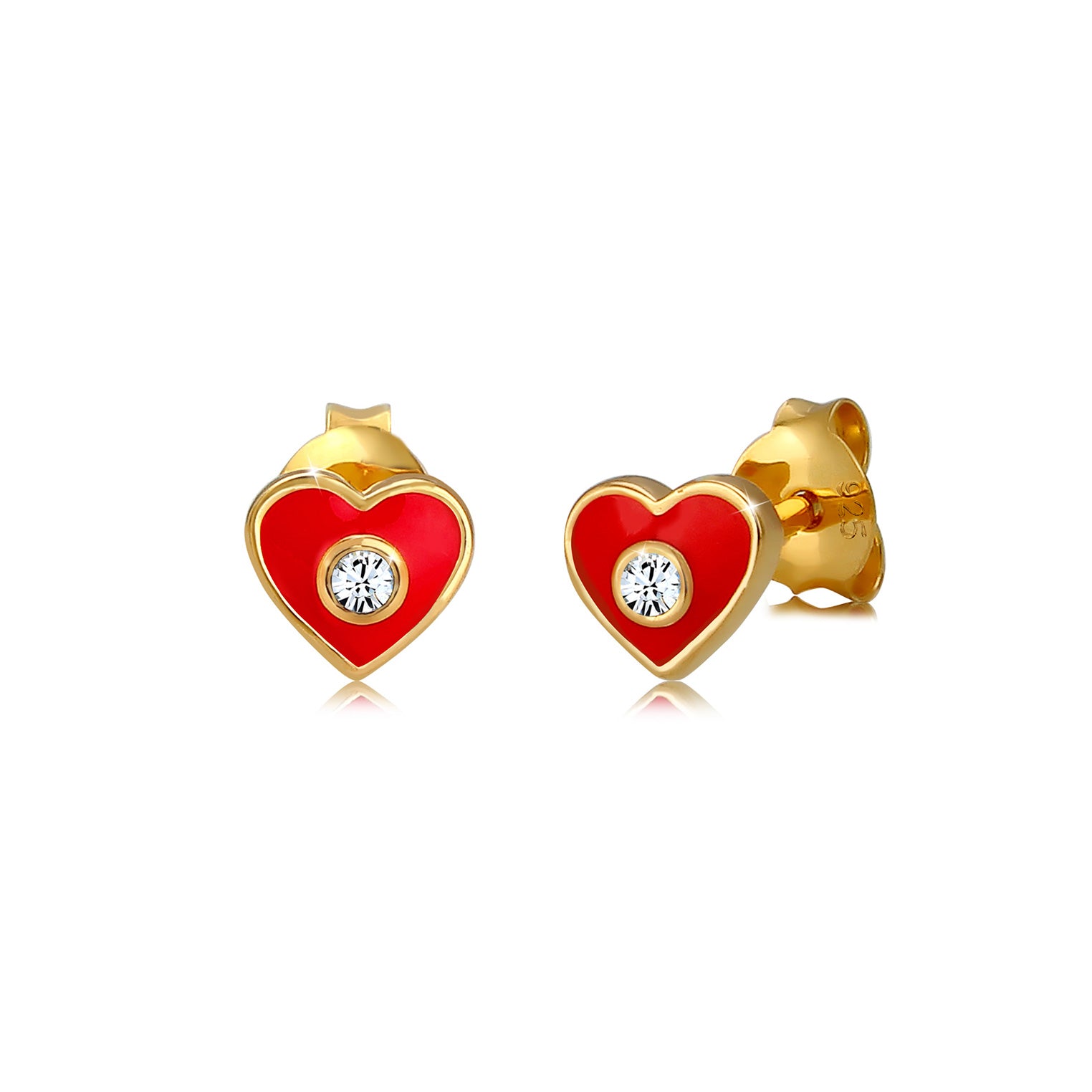 Gold - Elli | Ohrring Herz | Mit Kristallen von Swarovski® (Weiß) | 925 Sterling Silber vergoldet