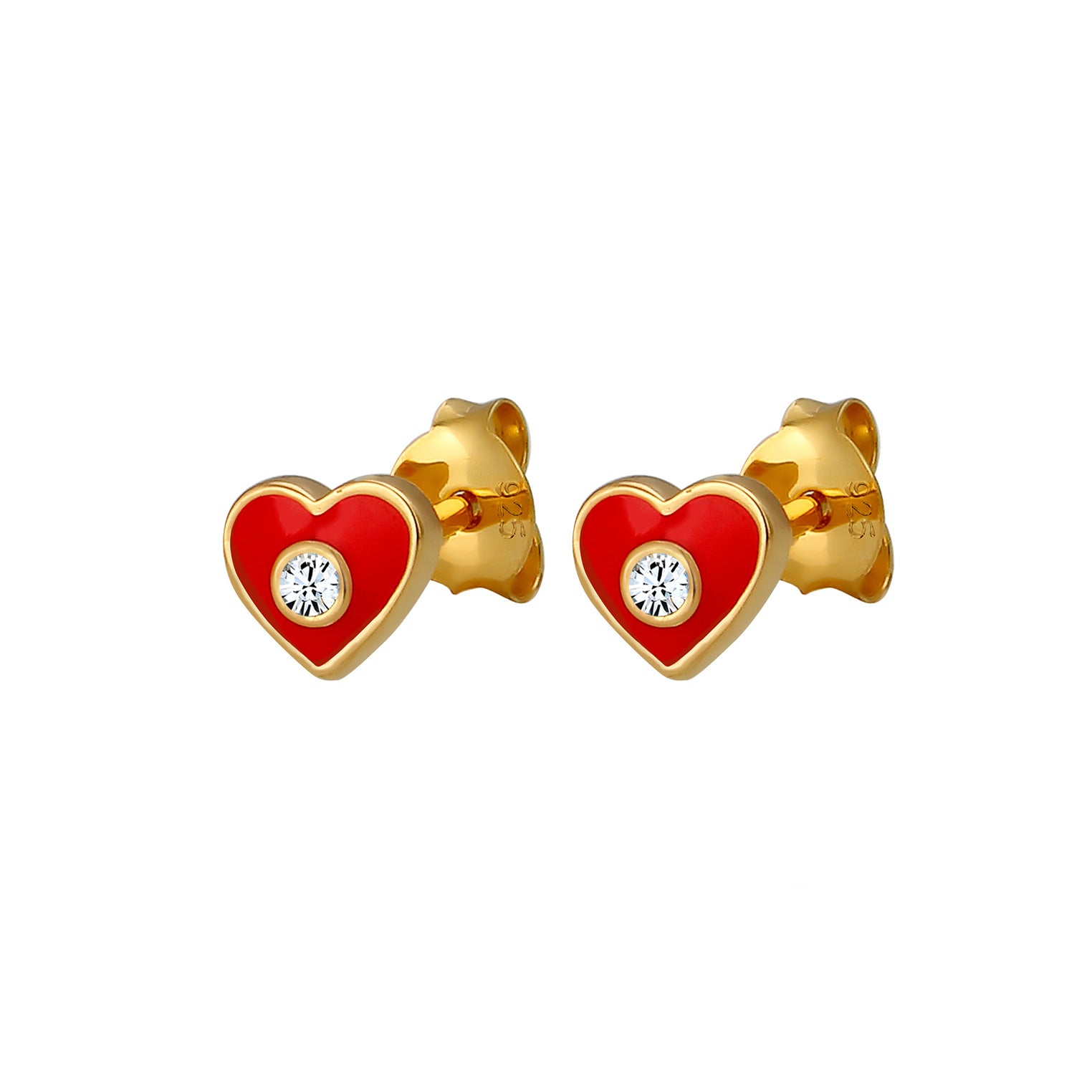 Gold - Elli | Ohrring Herz | Mit Kristallen von Swarovski® (Weiß) | 925 Sterling Silber vergoldet