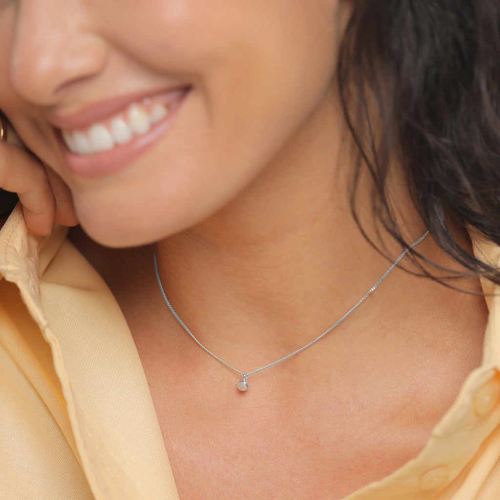 Silber - Elli | Choker Basic | Mondstein (Weiß) | 925er Sterling Silber
