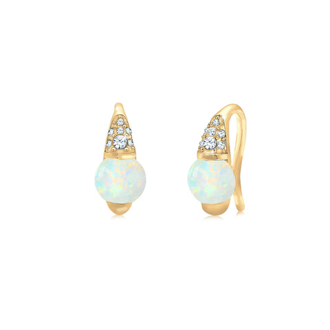 Gold - Elli PREMIUM | Ohrhänger| Opal ( Weiß ) | 925 Sterling Silber vergoldet