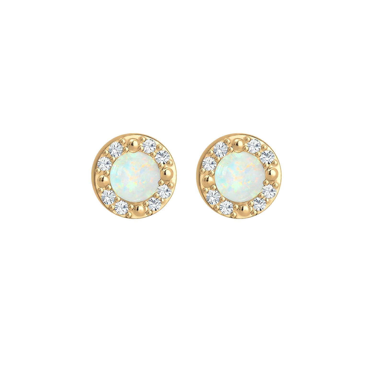 Gold - Elli PREMIUM | Ohrstecker | Opal ( Weiß ) | 925 Sterling Silber vergoldet