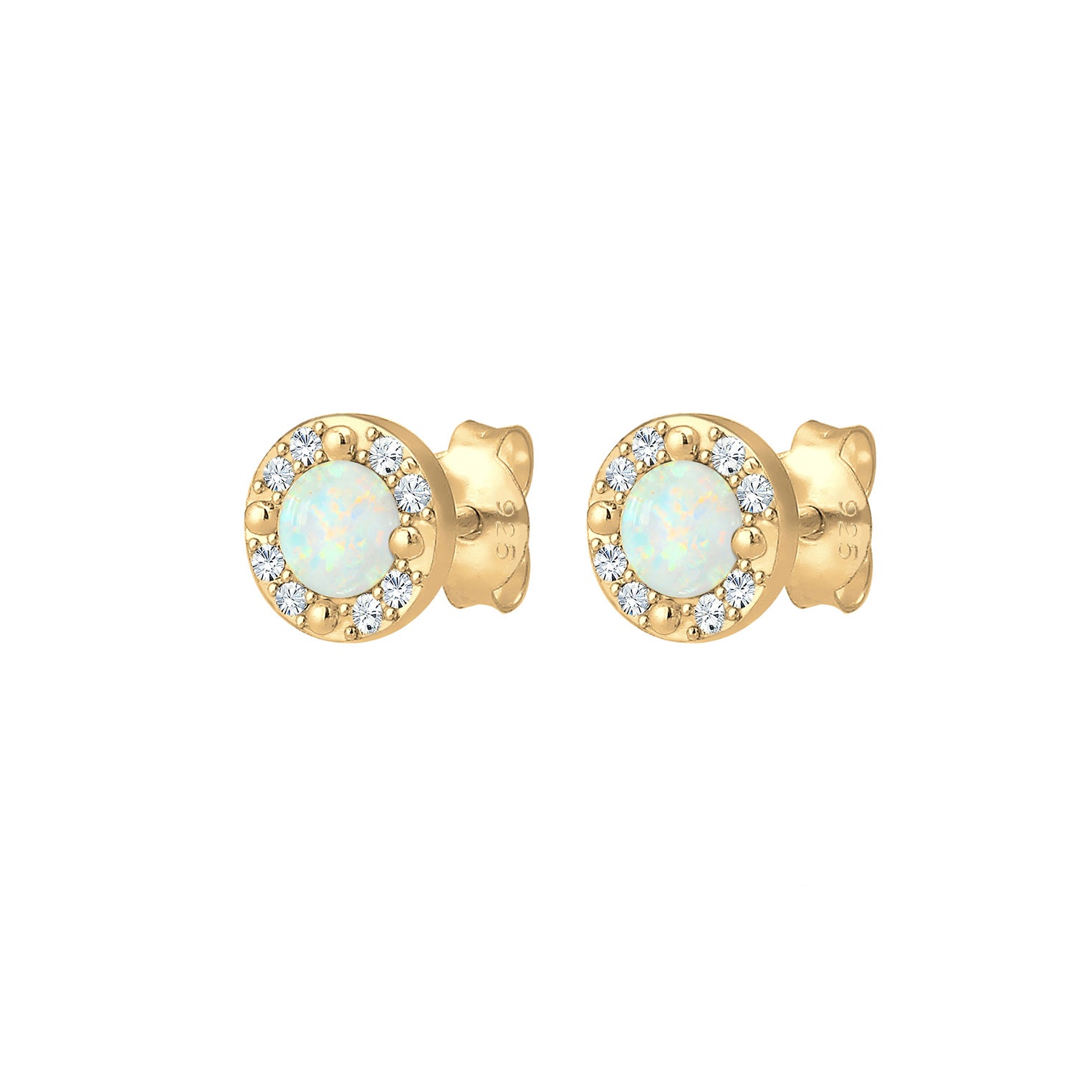 Gold - Elli PREMIUM | Ohrstecker | Opal ( Weiß ) | 925 Sterling Silber vergoldet