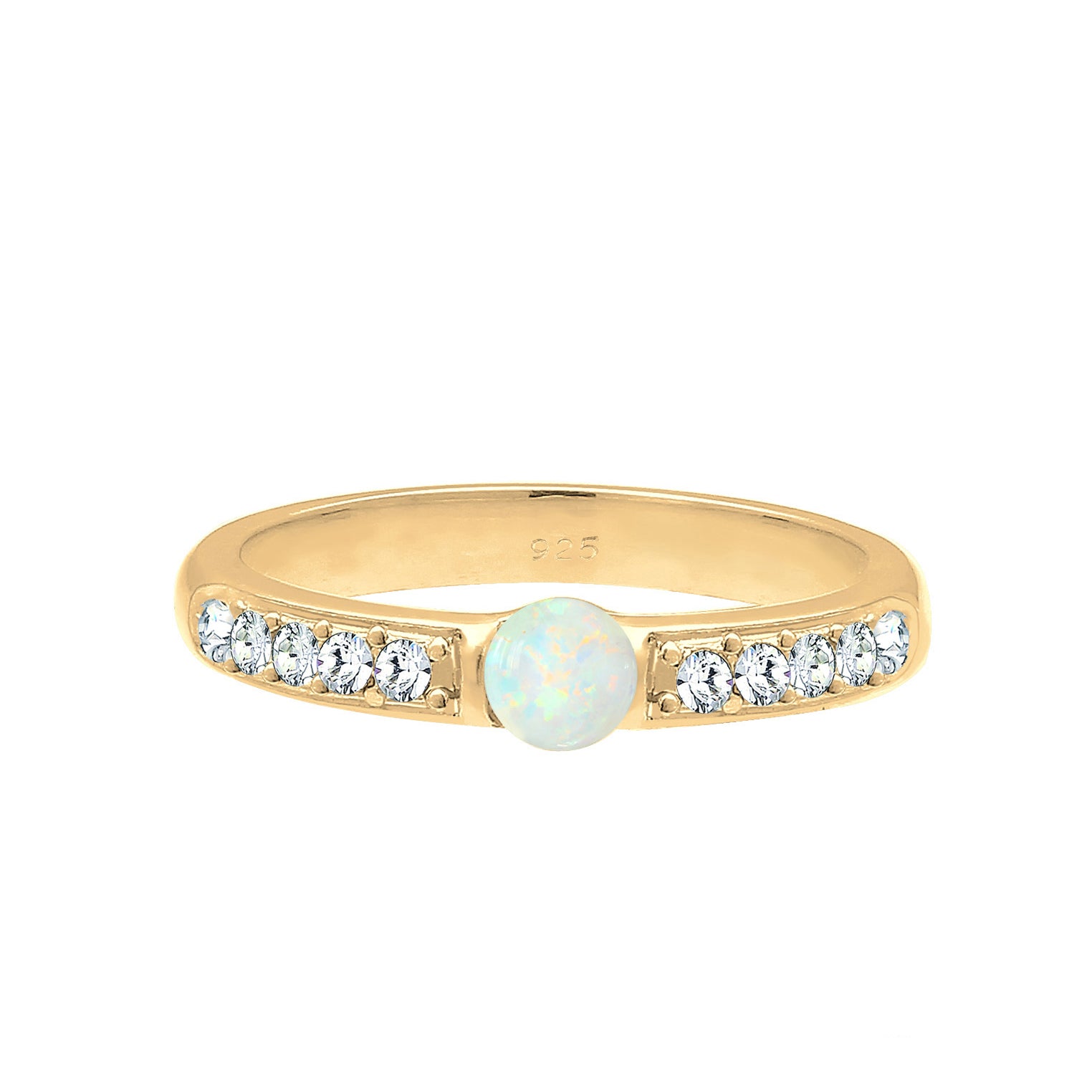 Gold - Elli PREMIUM | Ring | Opal ( Weiß ) | 925 Sterling Silber vergoldet