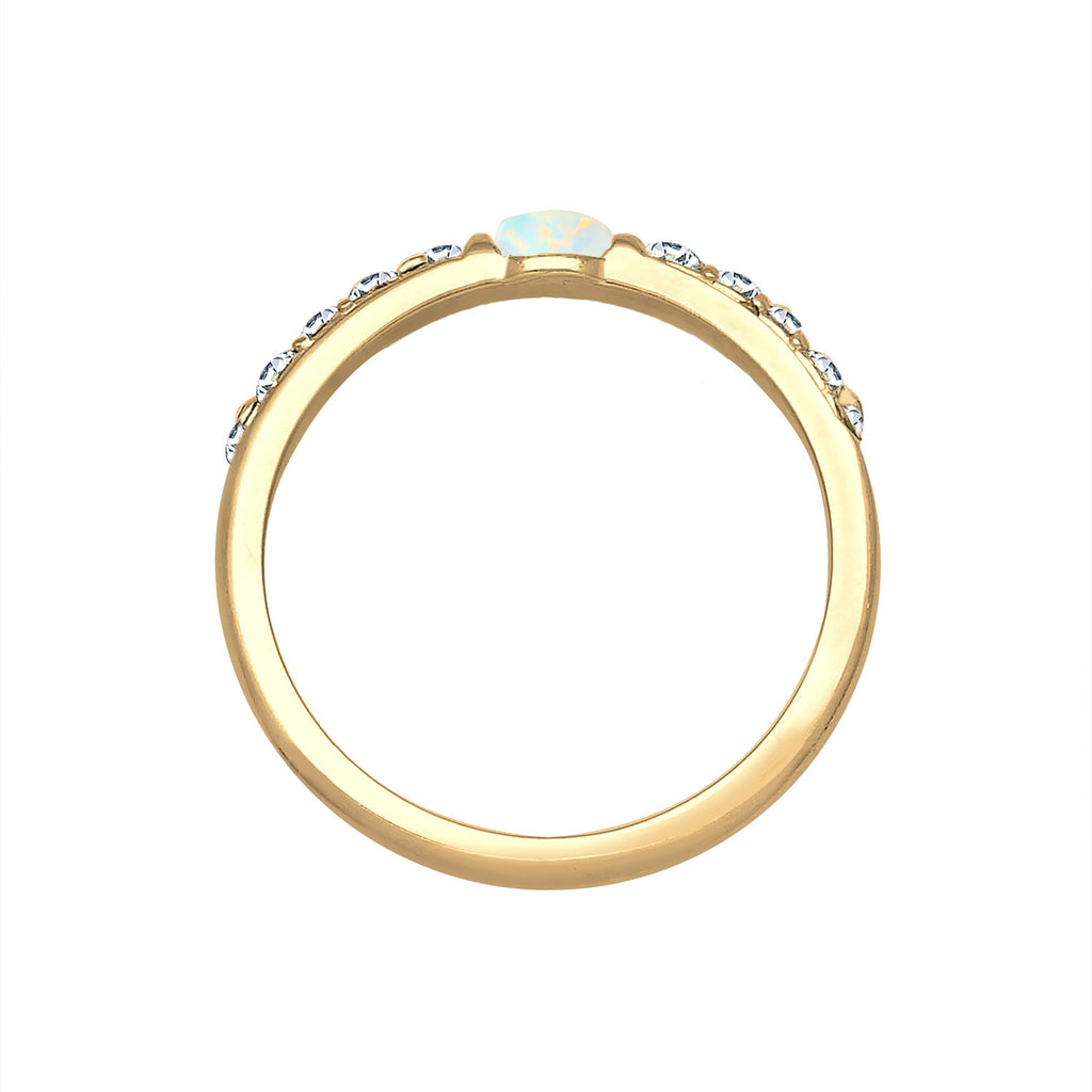 Gold - Elli PREMIUM | Ring | Opal ( Weiß ) | 925 Sterling Silber vergoldet