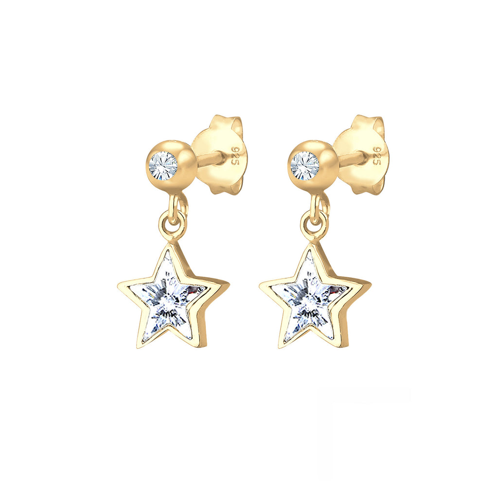 Gold - Elli | Ohrring Astro | Mit Kristallen von Swarovski® (Weiß) | 925 Sterling Silber vergoldet