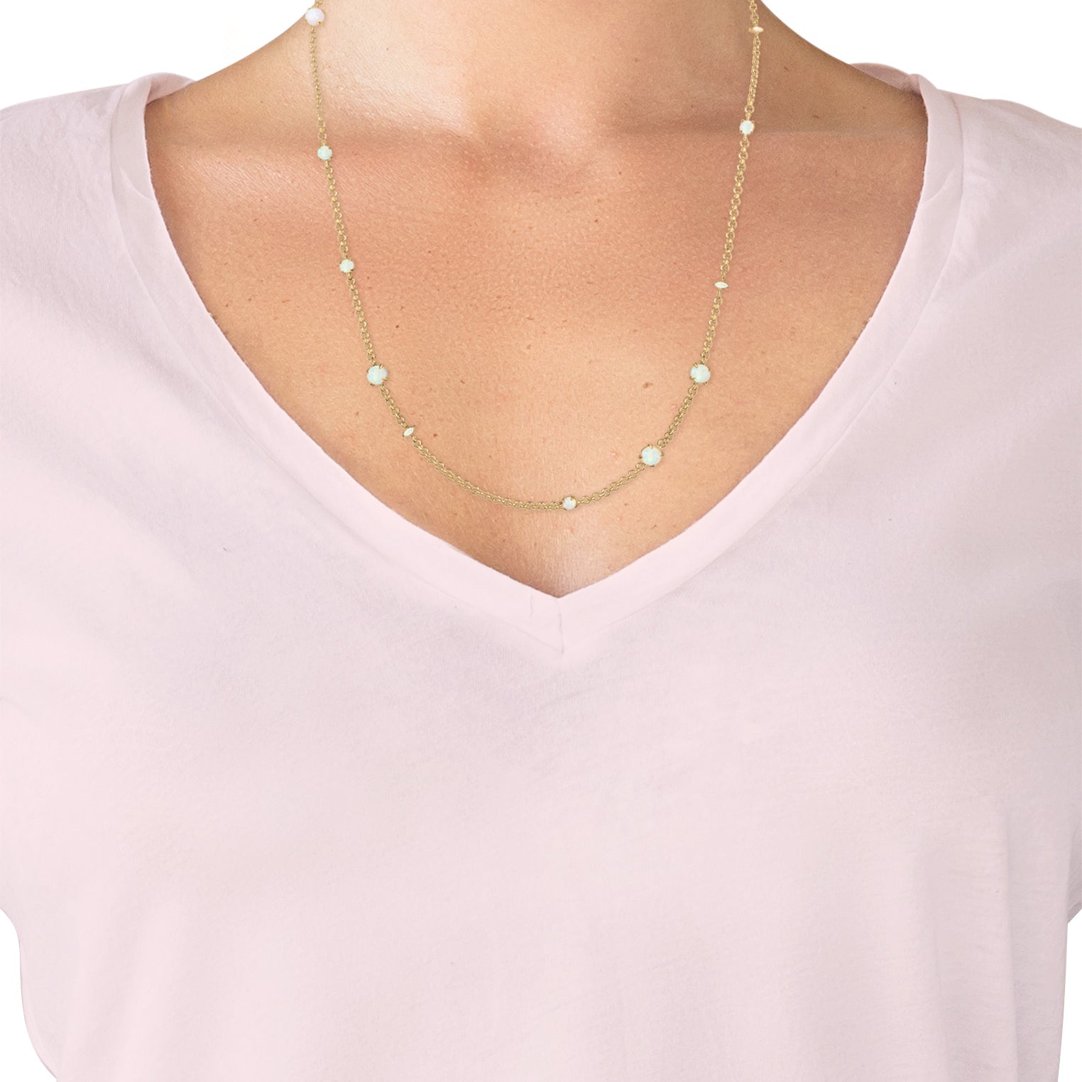 Gold - Elli PREMIUM | Halskette | Opal ( Weiß ) | 925 Sterling Silber vergoldet