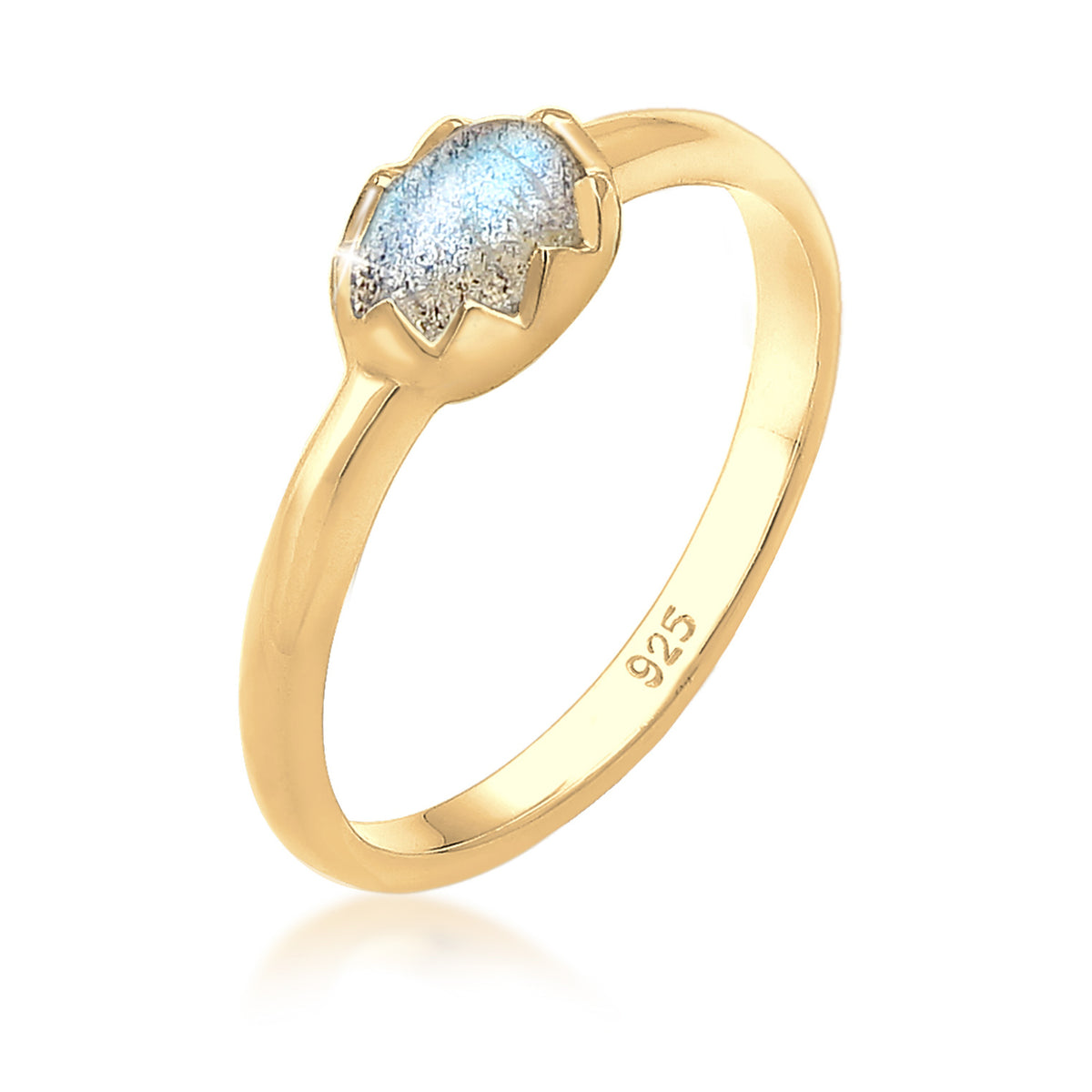 Gold - Elli | Verlobungsring | Labradorit ( Grau ) | 925 Sterling Silber vergoldet