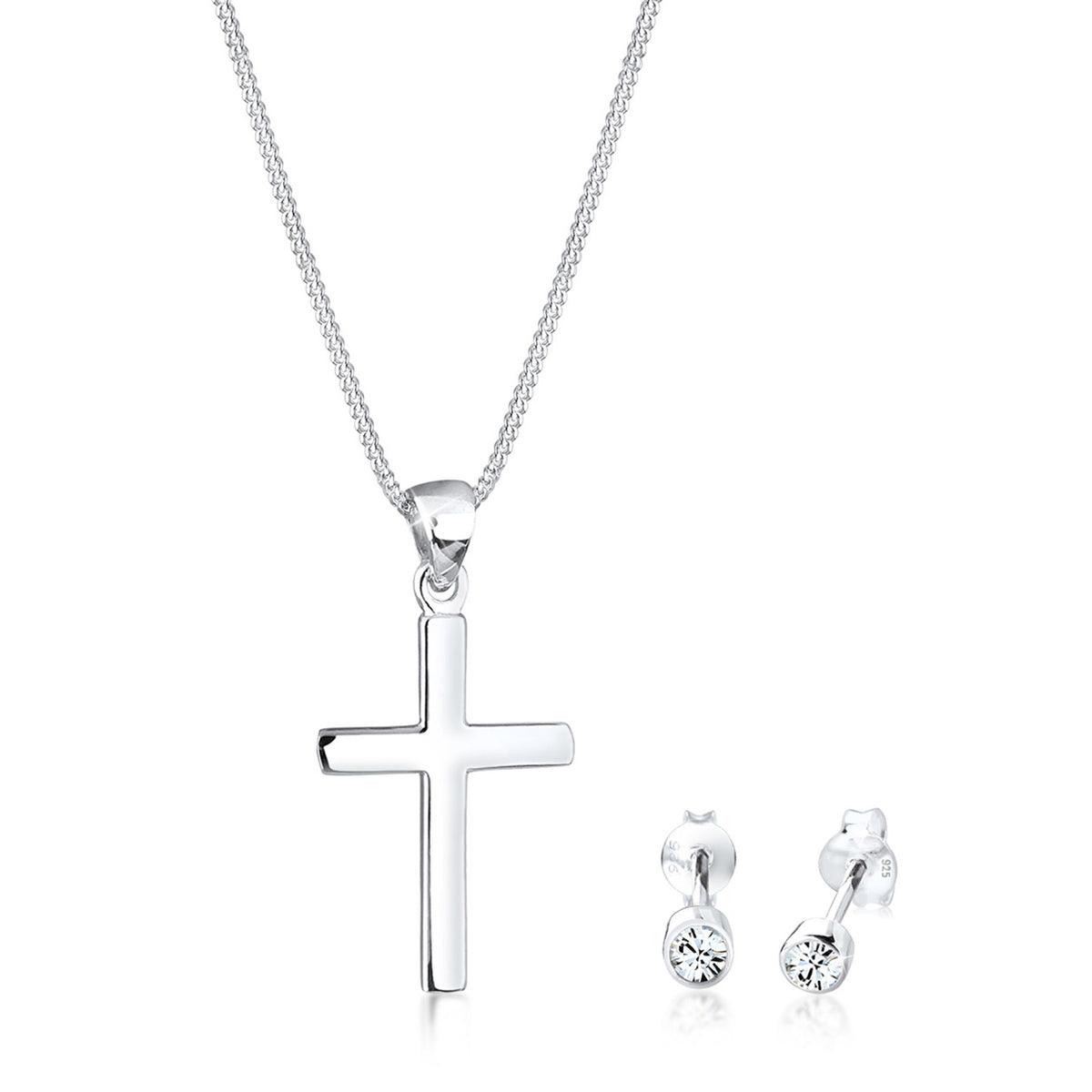 Silber - Elli | Schmuckset  Kreuz | Mit Kristallen von Swarovski® (Weiß) | 925er Sterling Silber
