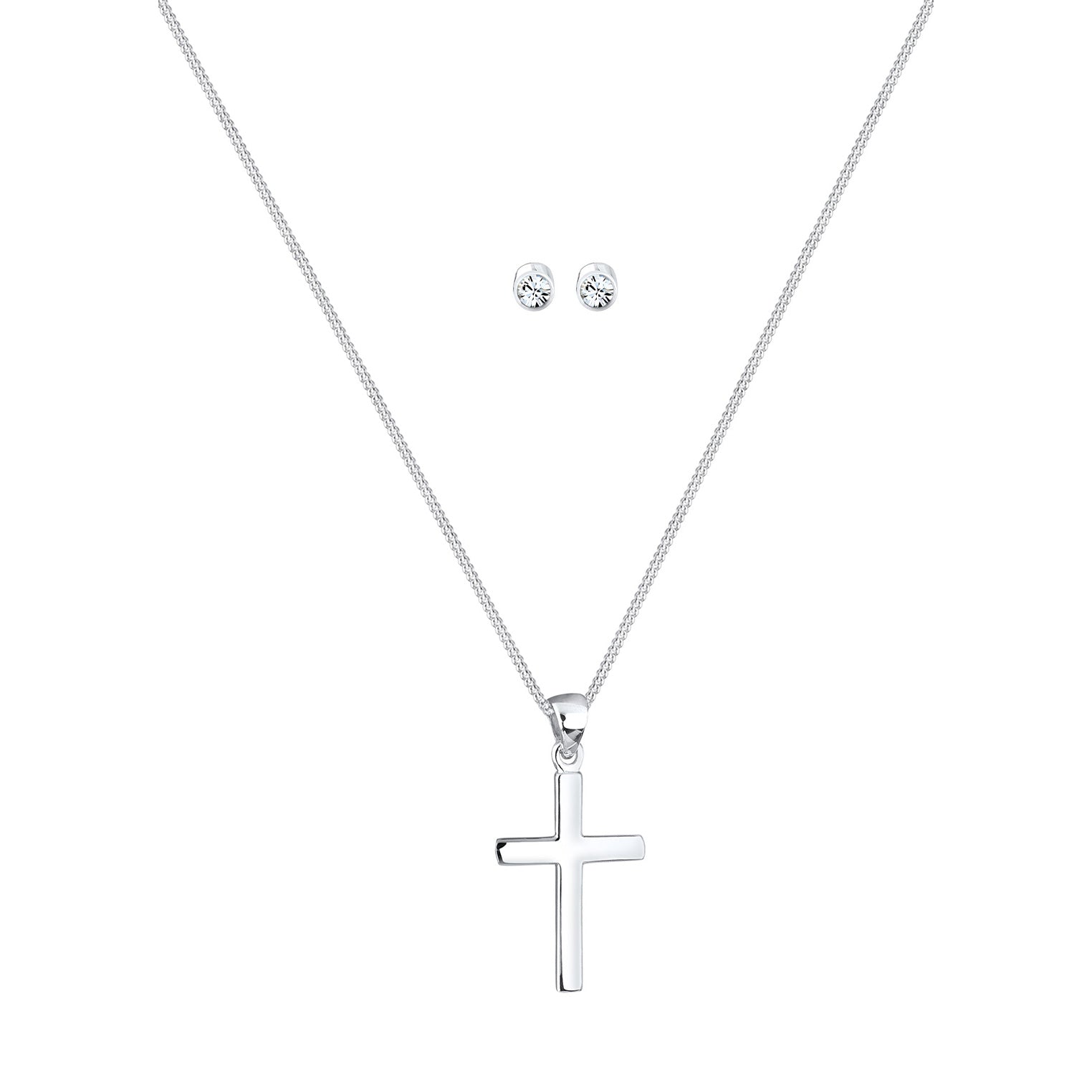 Silber - Elli | Schmuckset  Kreuz | Mit Kristallen von Swarovski® (Weiß) | 925er Sterling Silber