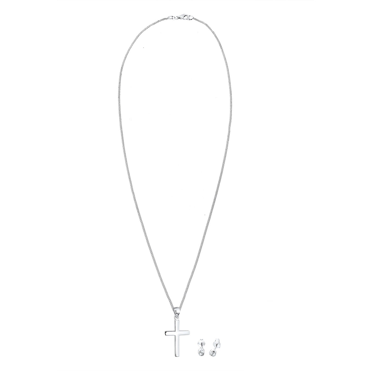 Silber - Elli | Schmuckset  Kreuz | Mit Kristallen von Swarovski® (Weiß) | 925er Sterling Silber