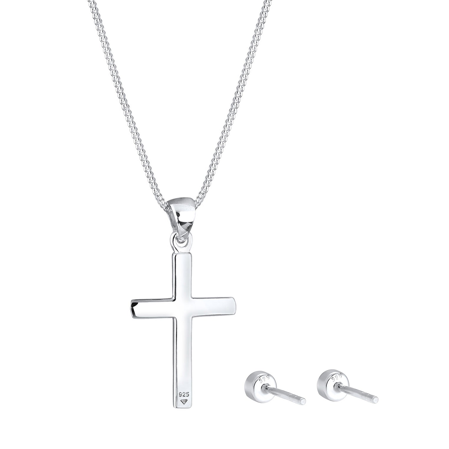 Silber - Elli | Schmuckset  Kreuz | Kristall ( Weiß ) | 925er Sterling Silber