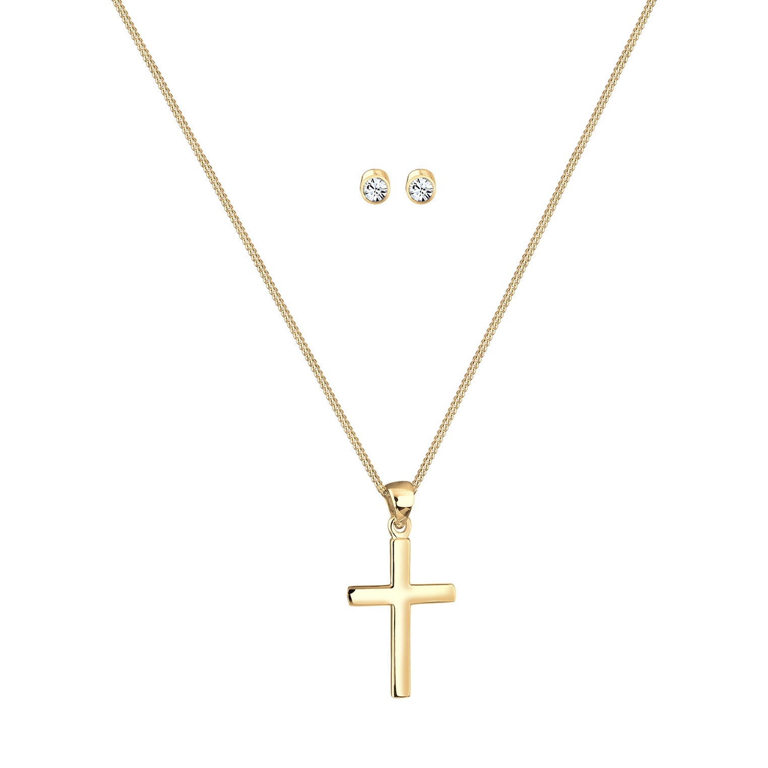 Gold - Elli | Schmuckset  Kreuz | Mit Kristallen von Swarovski® (Weiß) | 925 Sterling Silber vergoldet