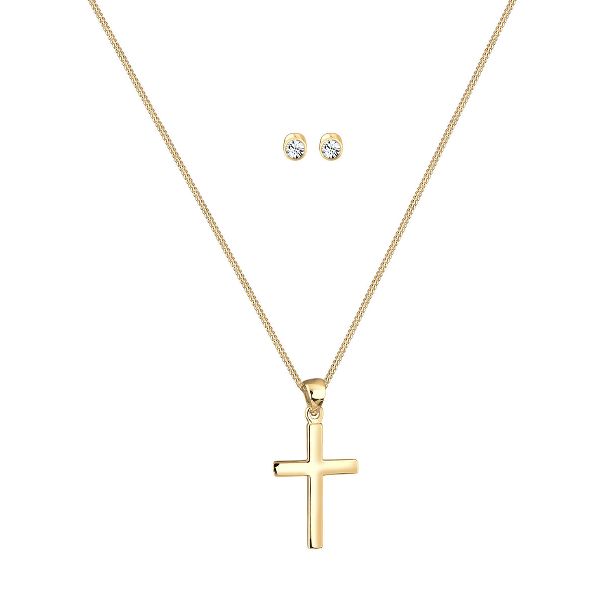 Gold - Elli | Schmuckset  Kreuz | Mit Kristallen von Swarovski® (Weiß) | 925 Sterling Silber vergoldet
