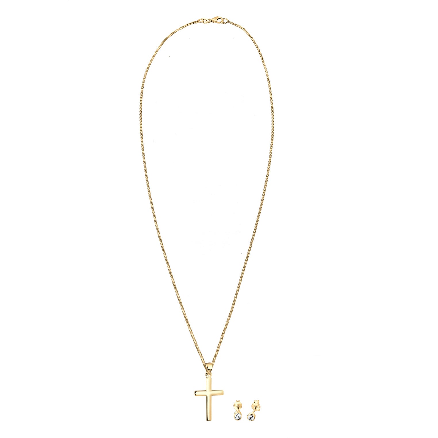 Gold - Elli | Schmuckset  Kreuz | Mit Kristallen von Swarovski® (Weiß) | 925 Sterling Silber vergoldet