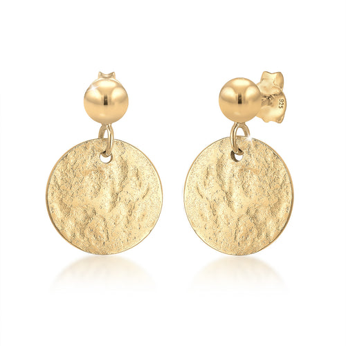 Gold - Elli | Ohrhänger Kugel & Plättchen gehämmert | 925 Sterling Silber vergoldet