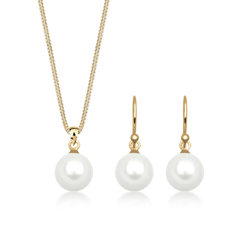 Gold - Elli | Schmuckset  | Perle | 925 Sterling Silber vergoldet