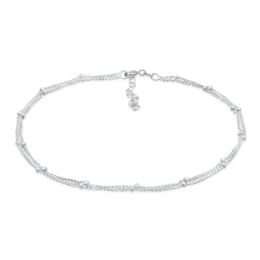 Silber - Elli | Layer-Fußkettchen Kugeln | 925er Sterling Silber