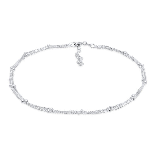 Silber - Elli | Layer-Fußkettchen Kugeln | 925er Sterling Silber