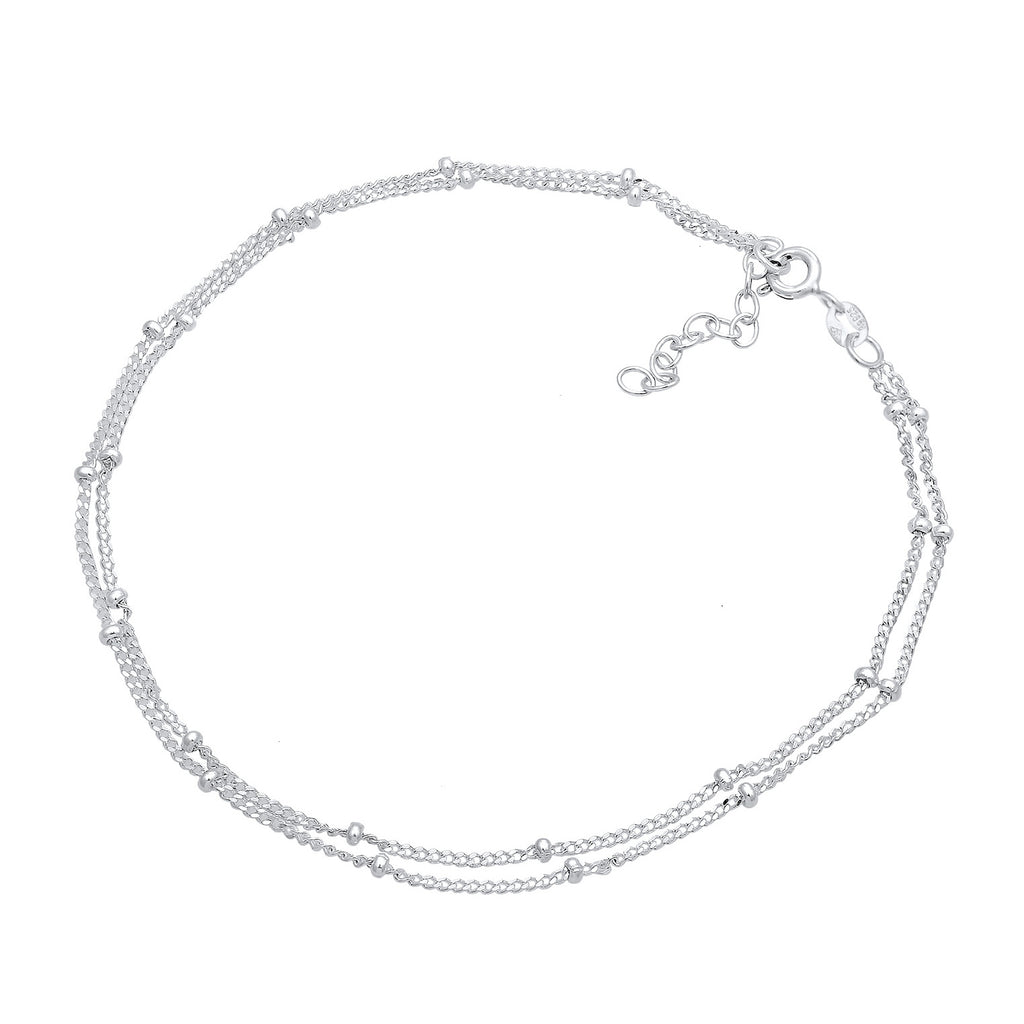Silber - Elli | Layer-Fußkettchen Kugeln | 925er Sterling Silber