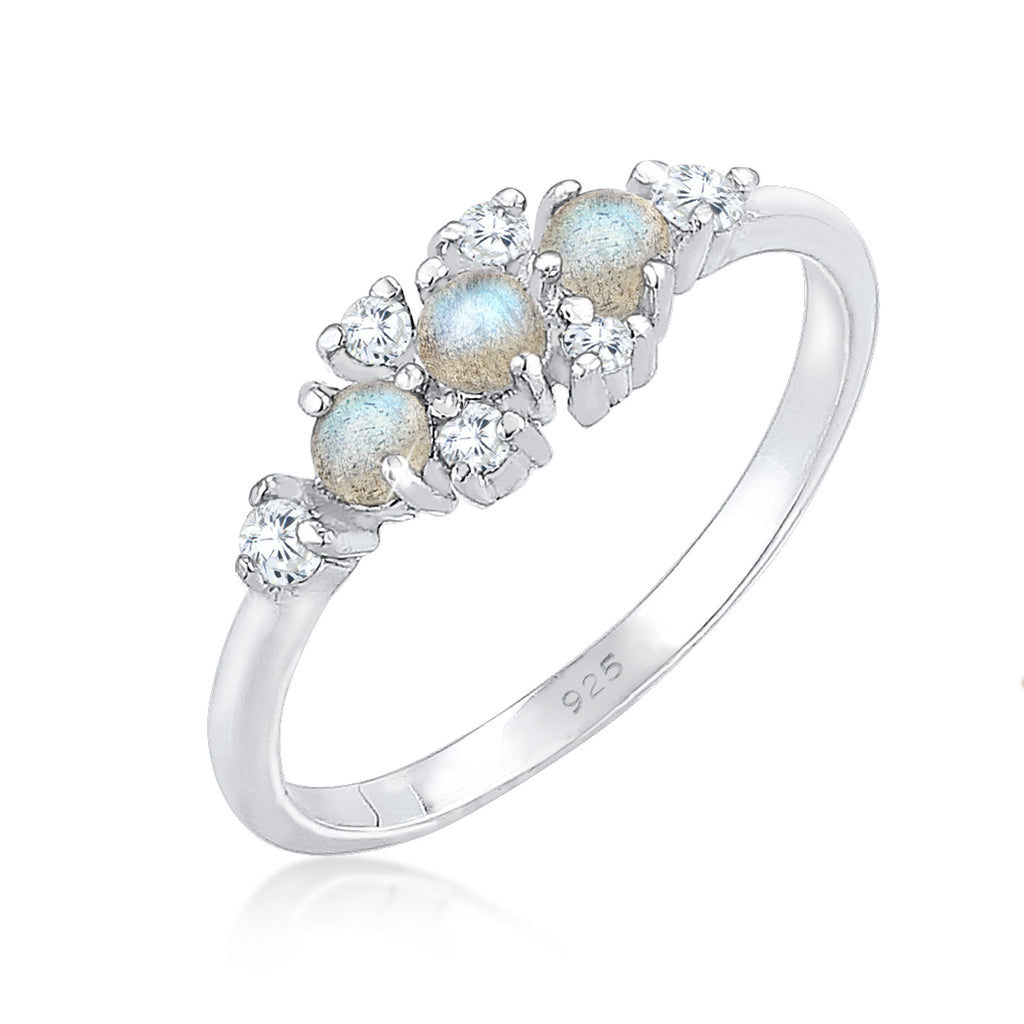 Silber - Elli | Verlobungsring | Labradorit ( Grau ) | 925er Sterling Silber