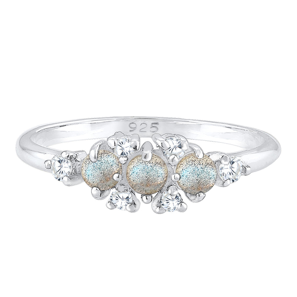 Silber - Elli | Verlobungsring | Labradorit ( Grau ) | 925er Sterling Silber