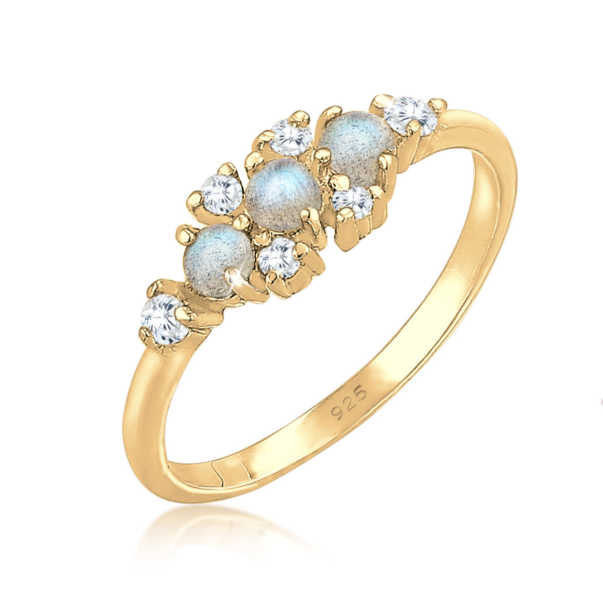 Gold - Elli | Verlobungsring | Labradorit ( Grau ) | 925 Sterling Silber vergoldet