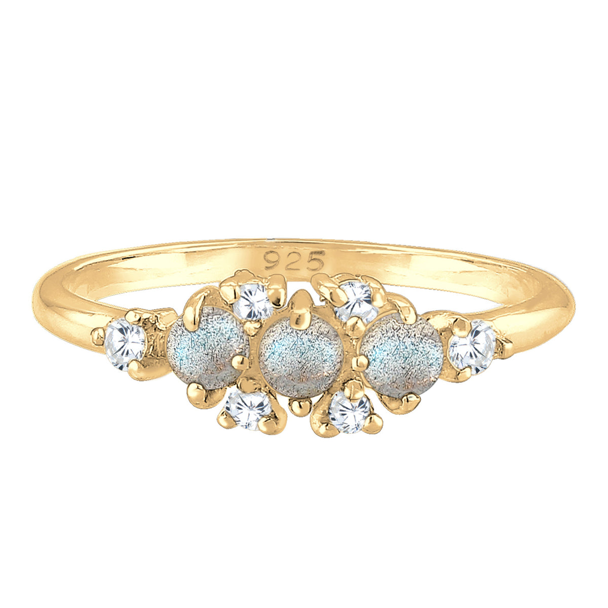 Gold - Elli | Verlobungsring | Labradorit ( Grau ) | 925 Sterling Silber vergoldet