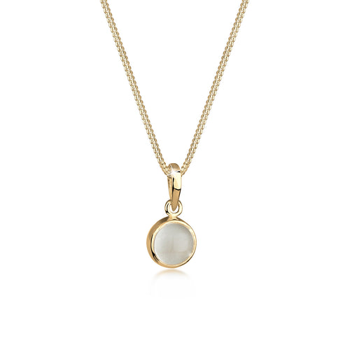 Gold - Elli | Halskette Solitär | Mondstein (Weiß) | 925 Sterling Silber vergoldet