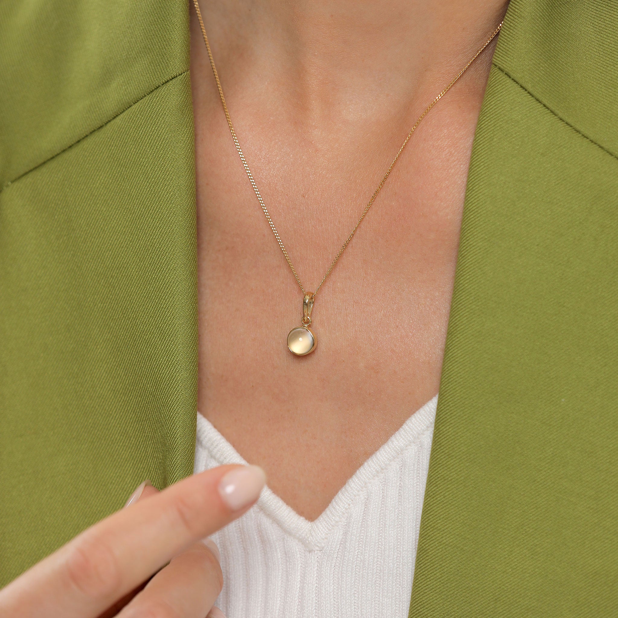 Gold - Elli | Halskette Solitär | Mondstein (Weiß) | 925 Sterling Silber vergoldet