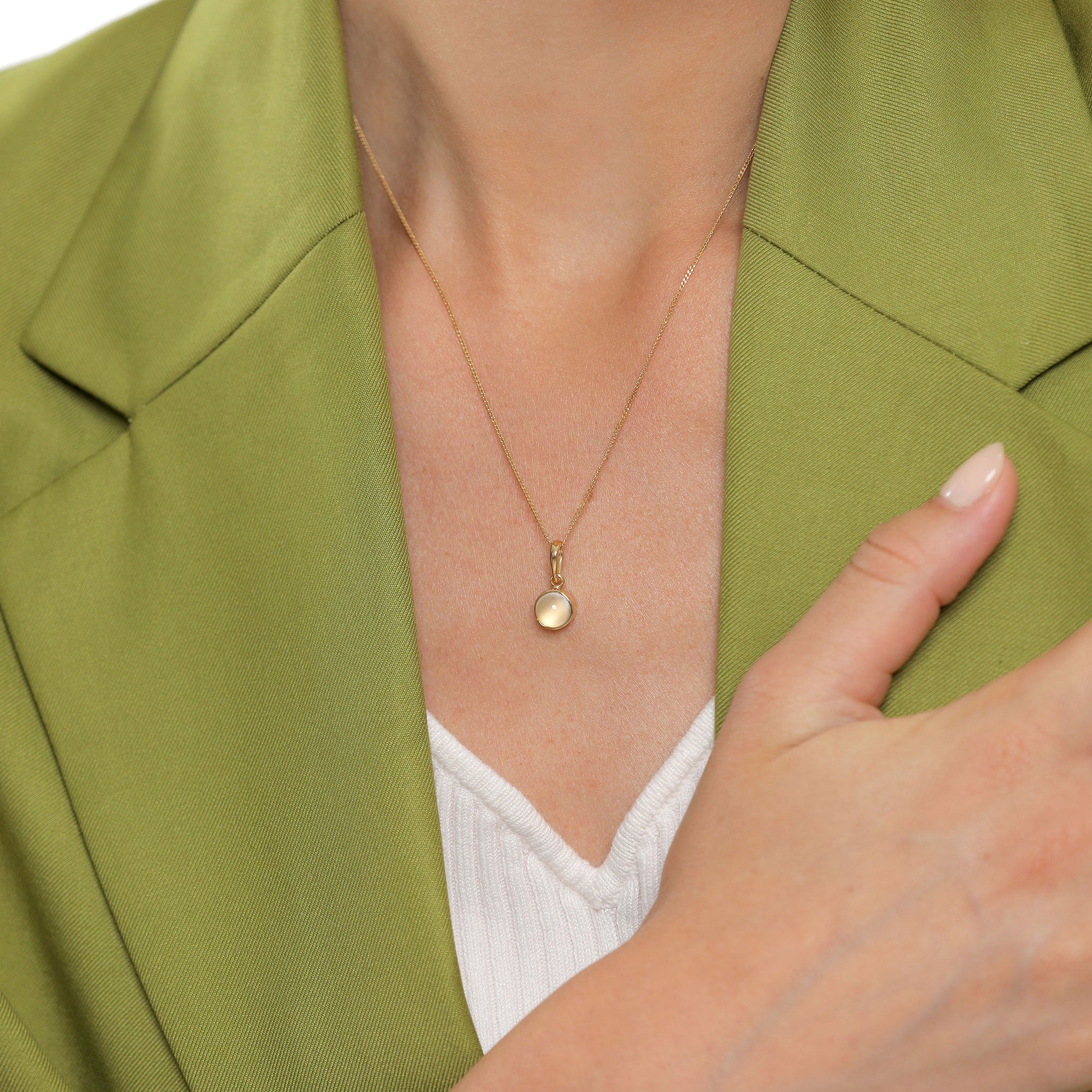 Gold - Elli | Halskette Solitär | Mondstein (Weiß) | 925 Sterling Silber vergoldet