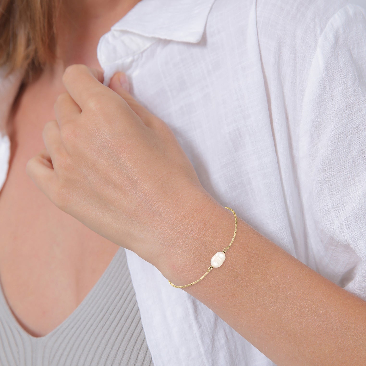 Gold - Elli PREMIUM | Armband Silikon Ball| Süßwasserperle | 925 Sterling Silber vergoldet