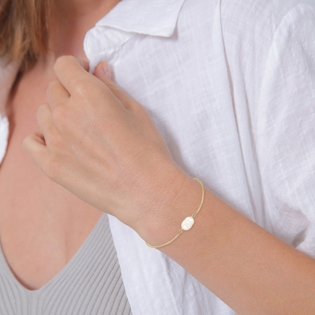Gold - Elli PREMIUM | Armband Silikon Ball | Süßwasserzuchtperle | 925 Sterling Silber vergoldet