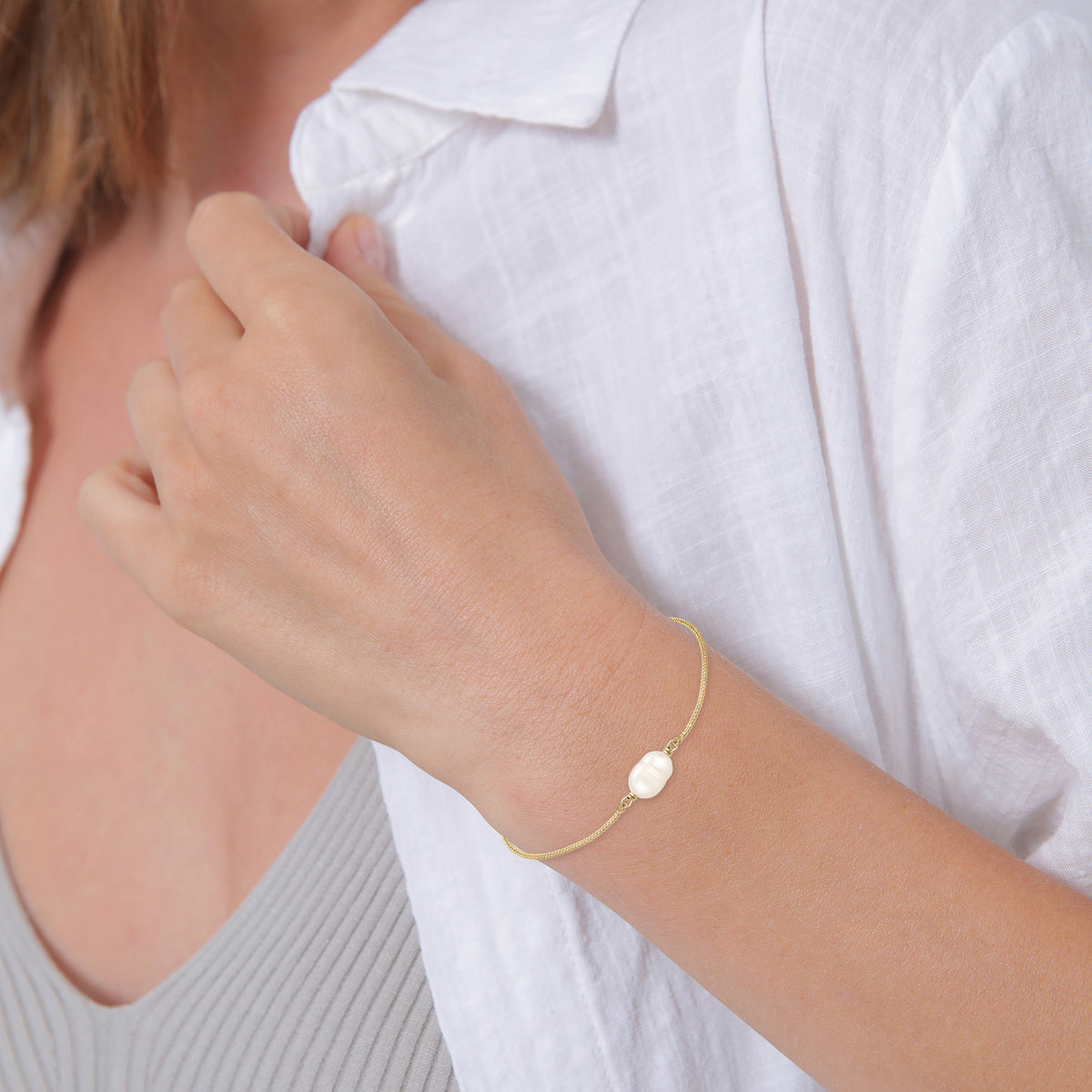 Gold - Elli PREMIUM | Armband Silikon Ball | Süßwasserzuchtperle | 925 Sterling Silber vergoldet